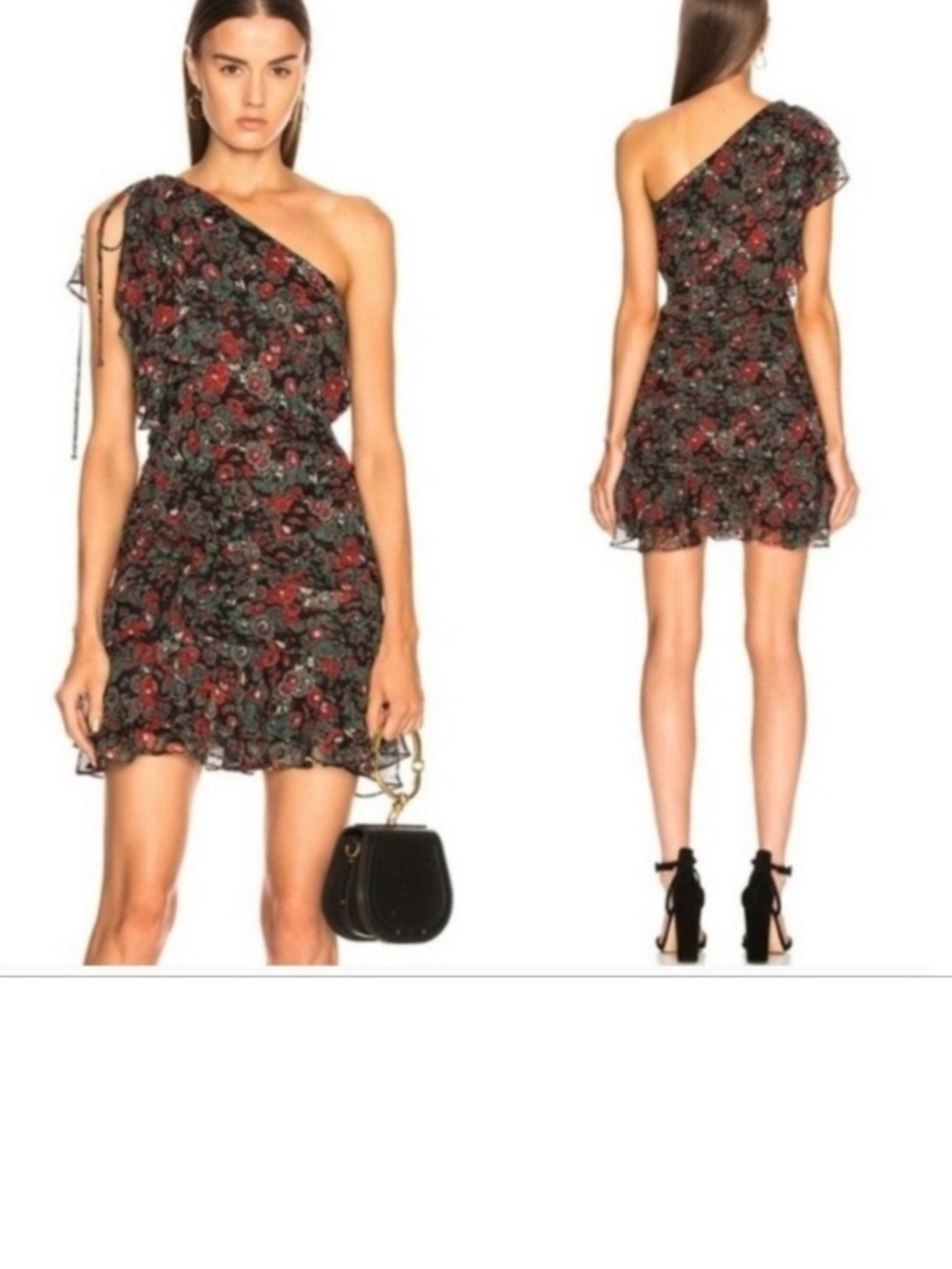 Veronica Beard Mini Dress Floral Silk Ruched One Shoulder Womens 12